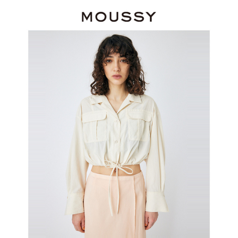 【超超专享】MOUSSY 抽绳纯色收腰长袖翻领衬衫女010GSW30-1540
