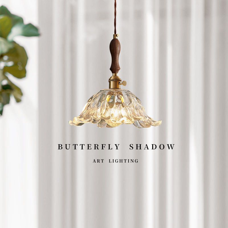 法式花朵玻璃全铜复古走廊吊灯日式床头灯胡桃木吧台民宿过道房间