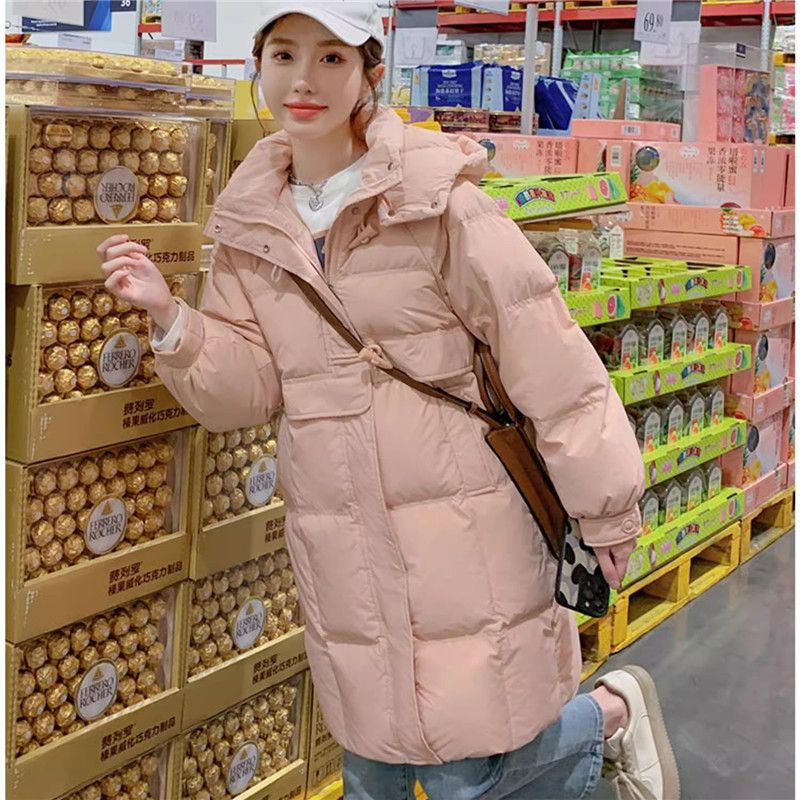波司登粉色牛角扣羽绒服女中长款冬季加厚外套今年流行设计白鸭绒