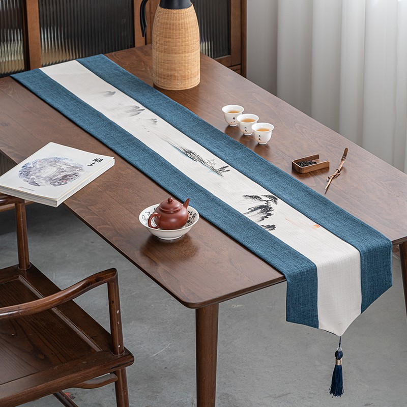 手绘茶桌茶席中式棉麻红色结婚茶旗禅意防水茶几餐桌桌布茶台茶布