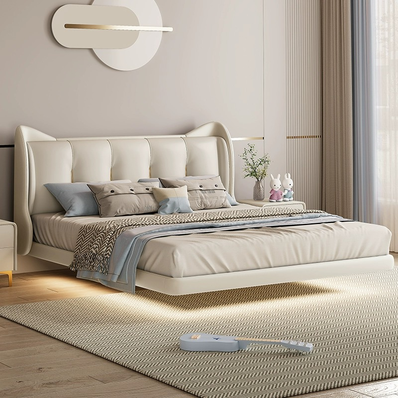 现代简约悬浮真皮儿童床卧室公主床轻奢男孩奶油风床1.5