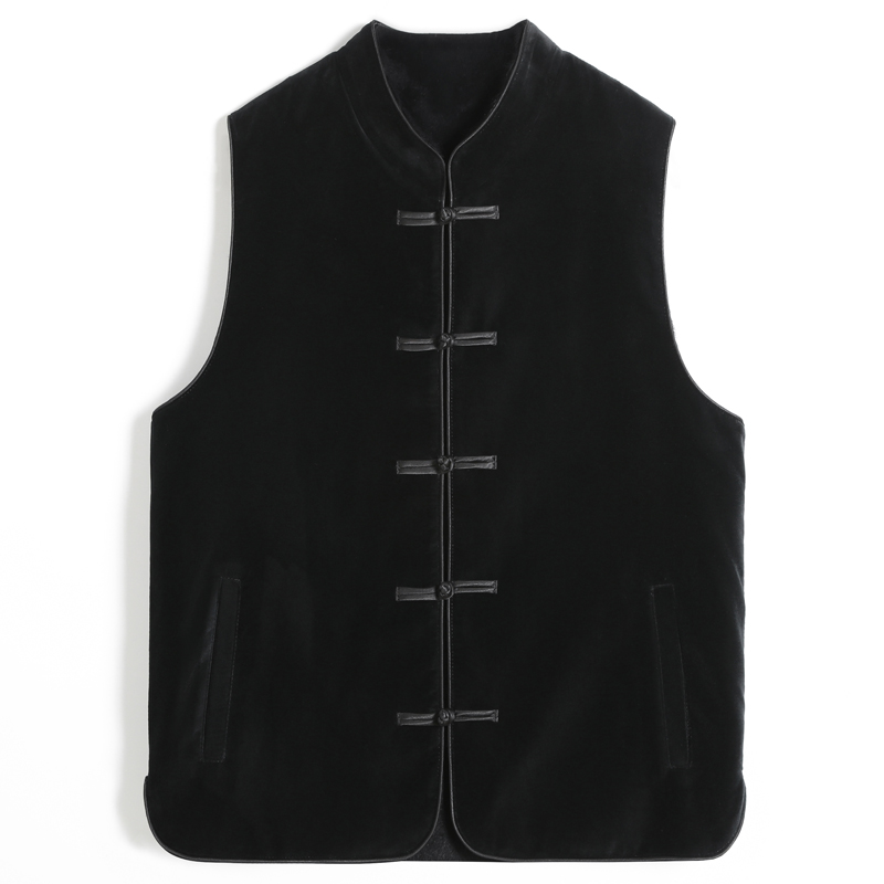 新款羊皮毛一体男女国潮风金丝绒马甲中老年坎肩马夹子绵羊皮背心