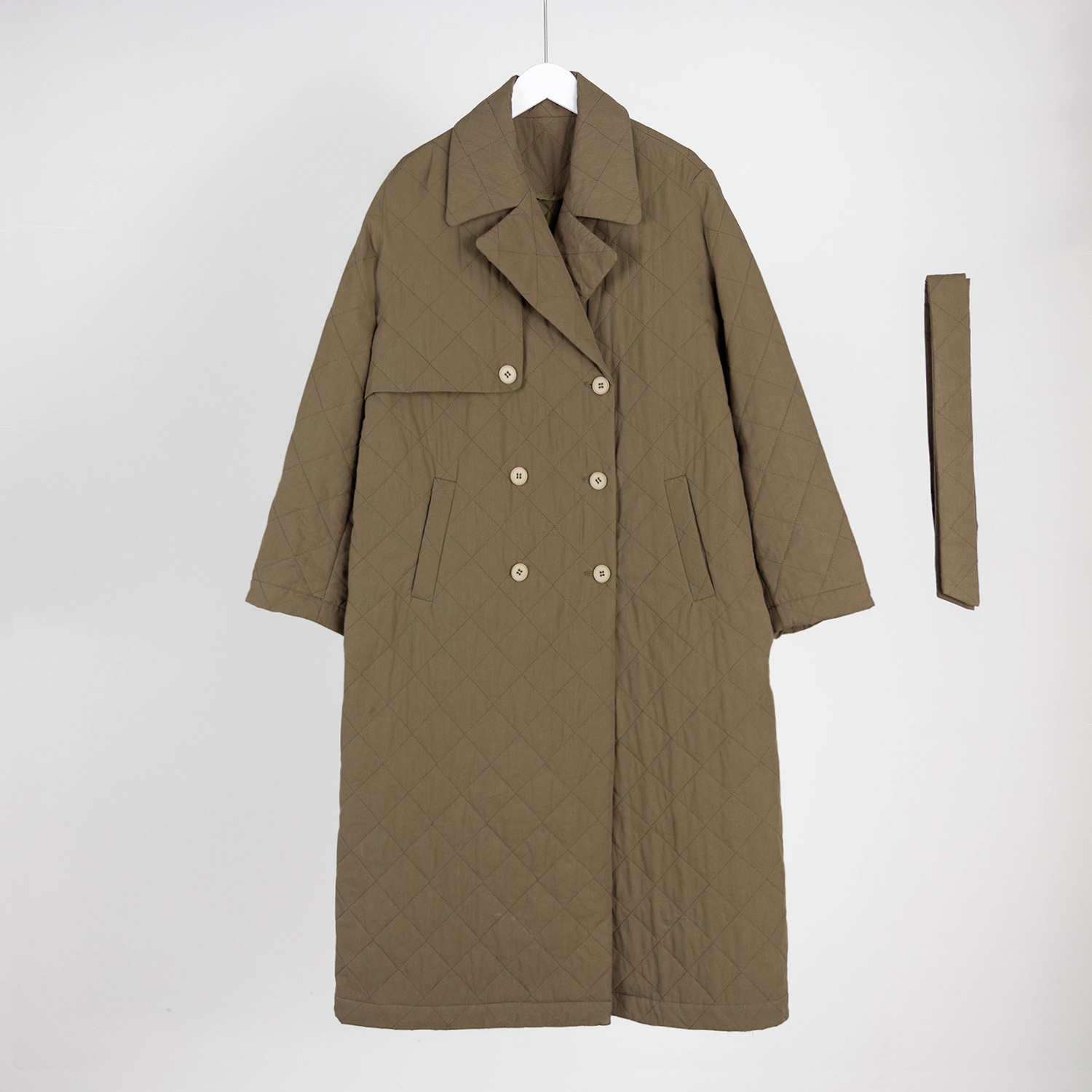 （几里）气质百搭翻领长款棉衣外套 衣长113 胸围114 084210