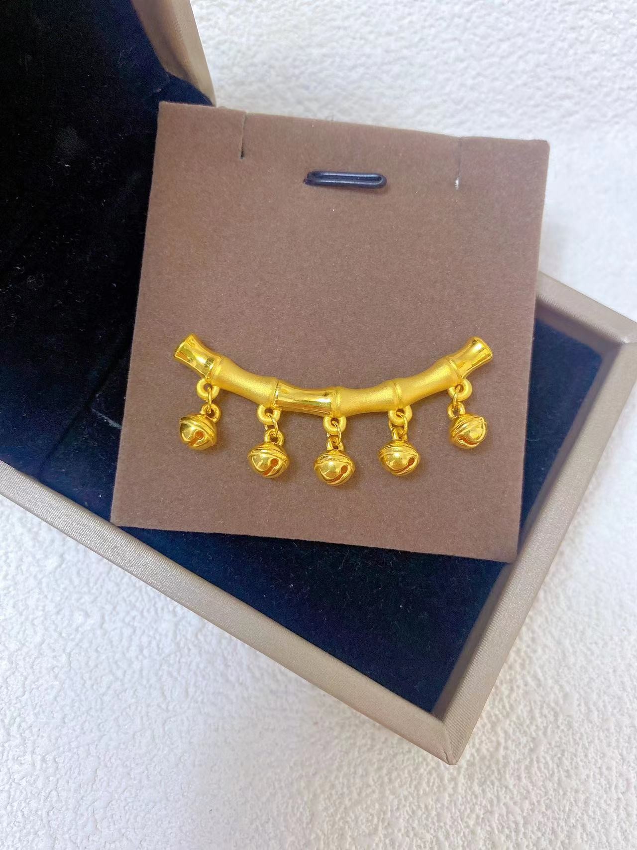 足金999黄金竹节铃铛弯管吊坠