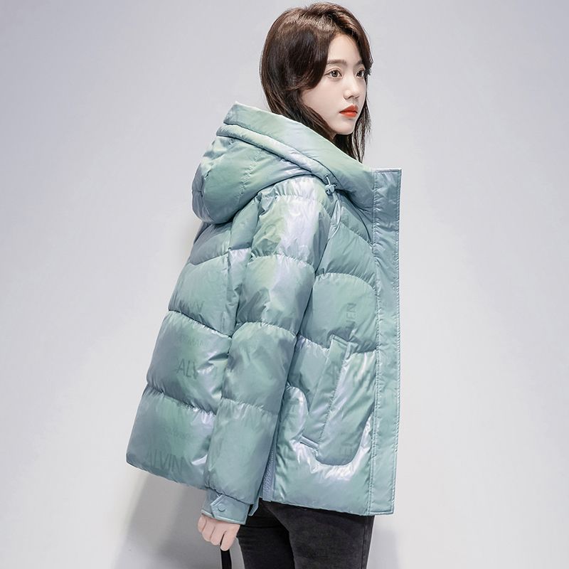 江红羽绒服2023新款爆款短款韩版亮面免洗加厚季外套印花衣ins