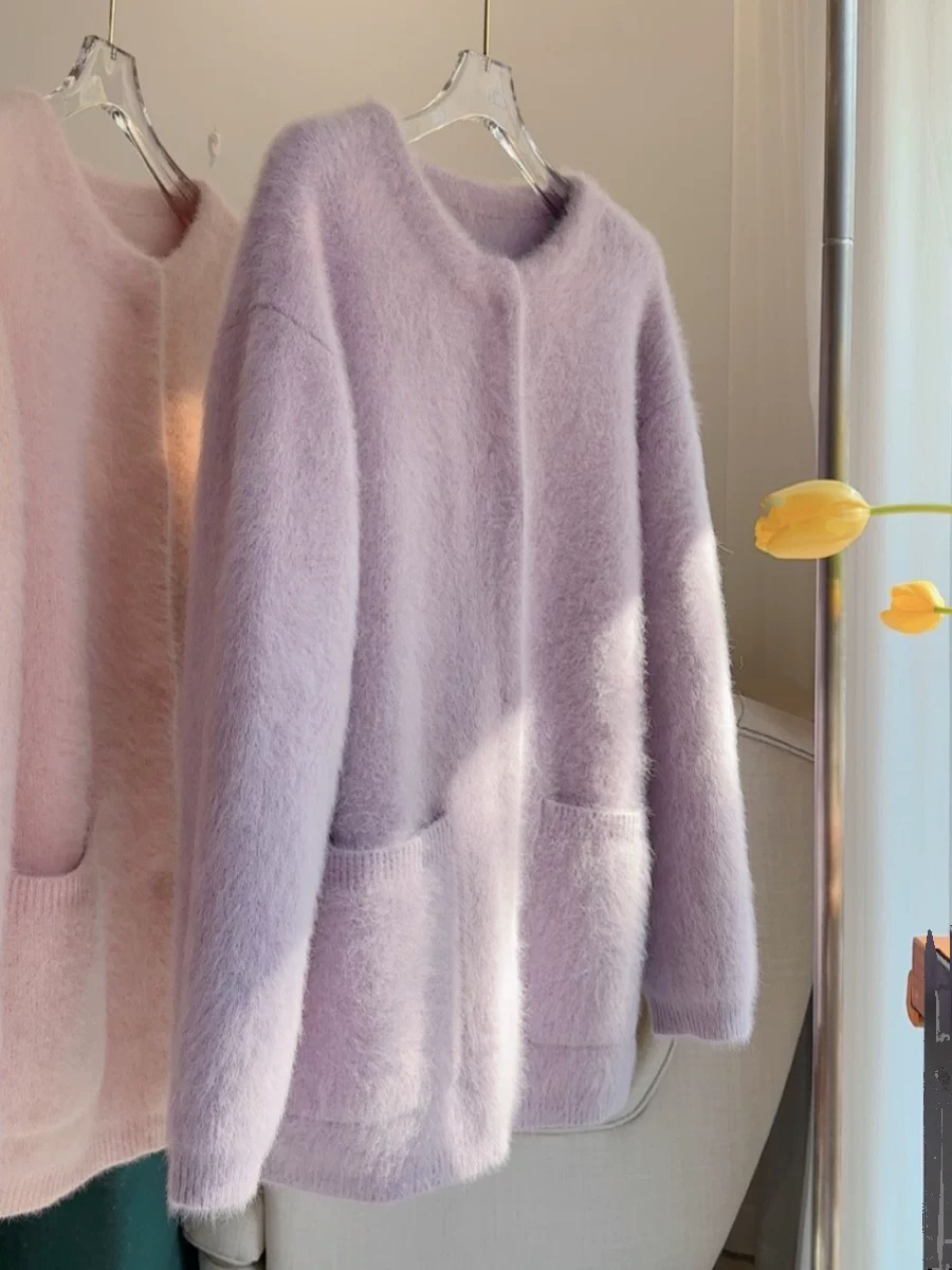 秋冬新品限量发售狐狸绒厚款红色开衫保暖厚实重磅大衣外套女保暖