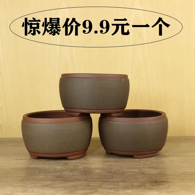 宜兴紫砂文竹盆  多肉紫砂花盆 陶瓷兰花盆 园艺盆栽君子兰盆