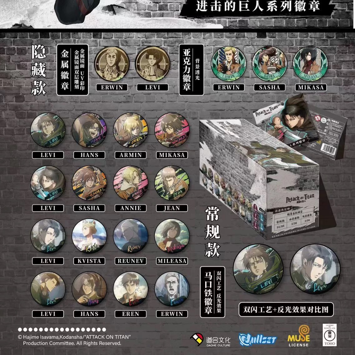 【拆包/盒】道合《进击的巨人》系列徽章 灰白徽章