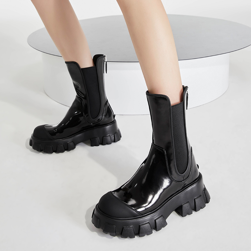 迪丽热巴同款烟管靴真皮中筒靴女小个子厚底高级感切尔西靴单靴潮