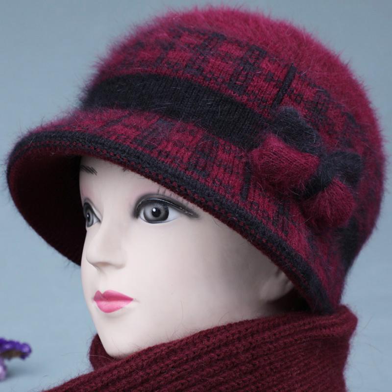 秋冬季中老年人帽子女奶奶加绒厚保暖盆帽兔毛线针织老太太妈妈帽