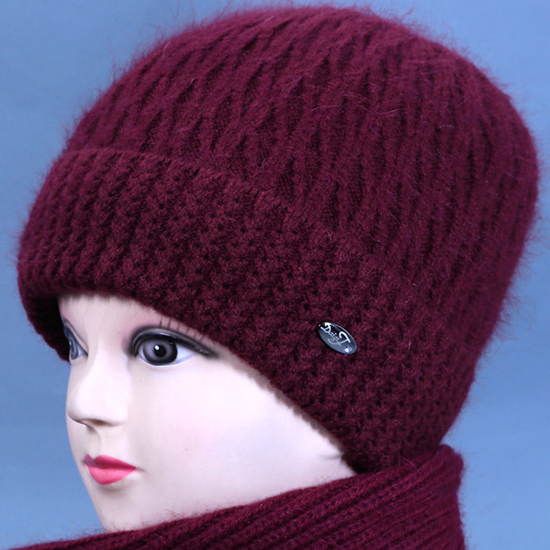 兔毛针织毛线中老年人帽子女冬季奶奶冬天保暖婆婆中年老人帽围巾