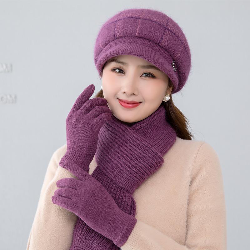 妈妈帽子女士针织毛线帽秋冬季老人兔毛保暖帽韩版加厚中老年棉帽