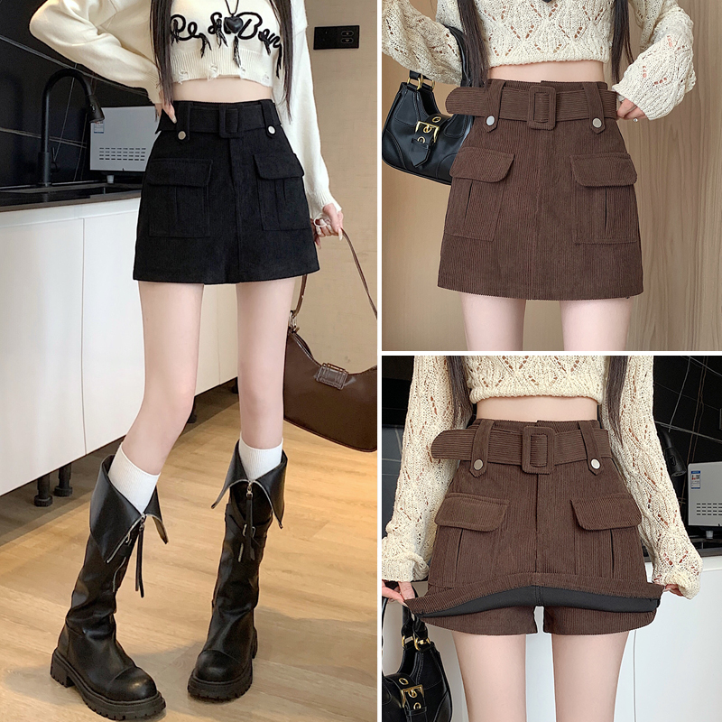 美式复古灯芯绒工装半身裙女秋冬季高腰A字包臀裙防走光短裙裙裤