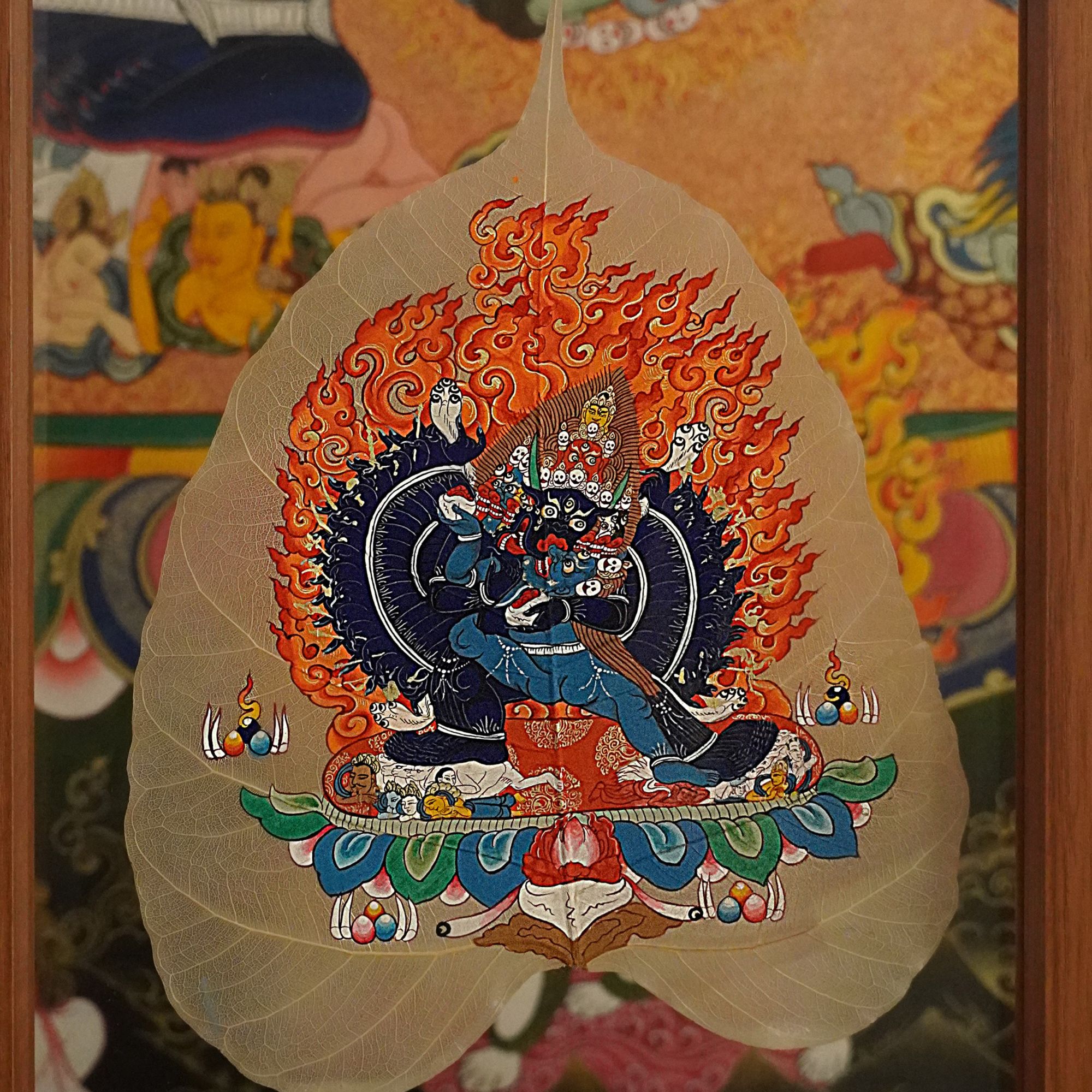 热贡纯手绘矿料唐卡-大威德-菩提叶唐卡