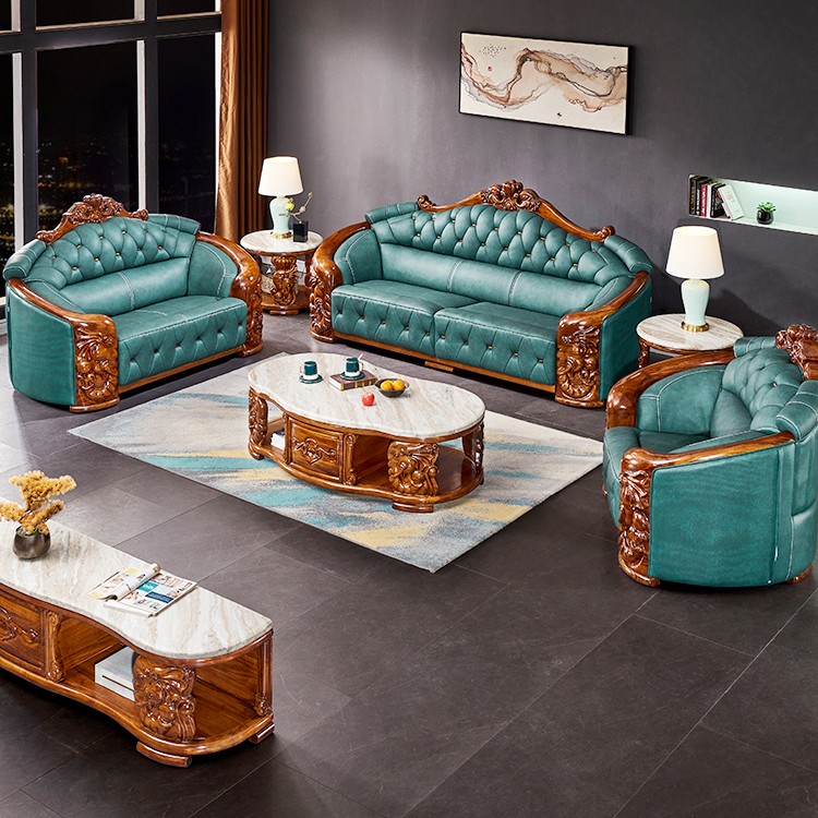 欧式乌金木真皮沙发新中式别墅大客厅实木大象雕花美式定制家具