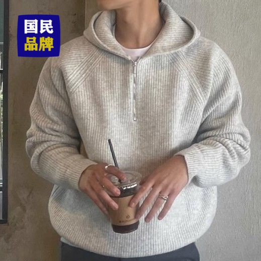 【小扬哥推荐】高级感半拉链连帽毛衣男潮牌秋冬季小众慵懒风重磅