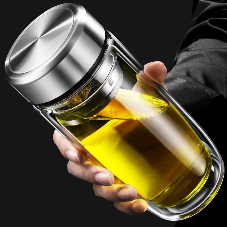 希诺钢化玻璃杯防摔打不碎的大号套装防爆男女随手保温出差过滤泡