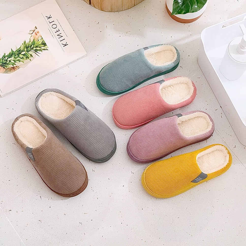 秋冬加绒保暖女棉拖加厚棉拖鞋情侣软底简约居家厚底包头保暖情侣