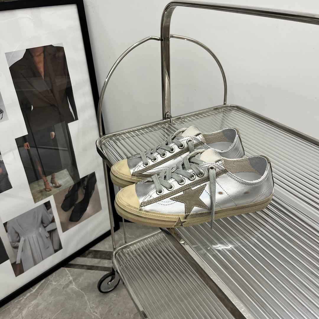 GENIUS GIRAFFE 韩版高定经典V系列银色做旧星星小脏鞋女休闲板鞋