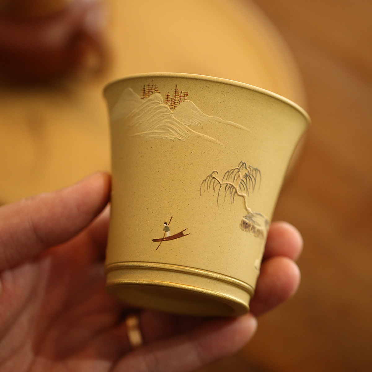 杯研所 | 天王杯 秋山晚翠 本山段泥 150cc 紫砂主人杯 陶刻 精品