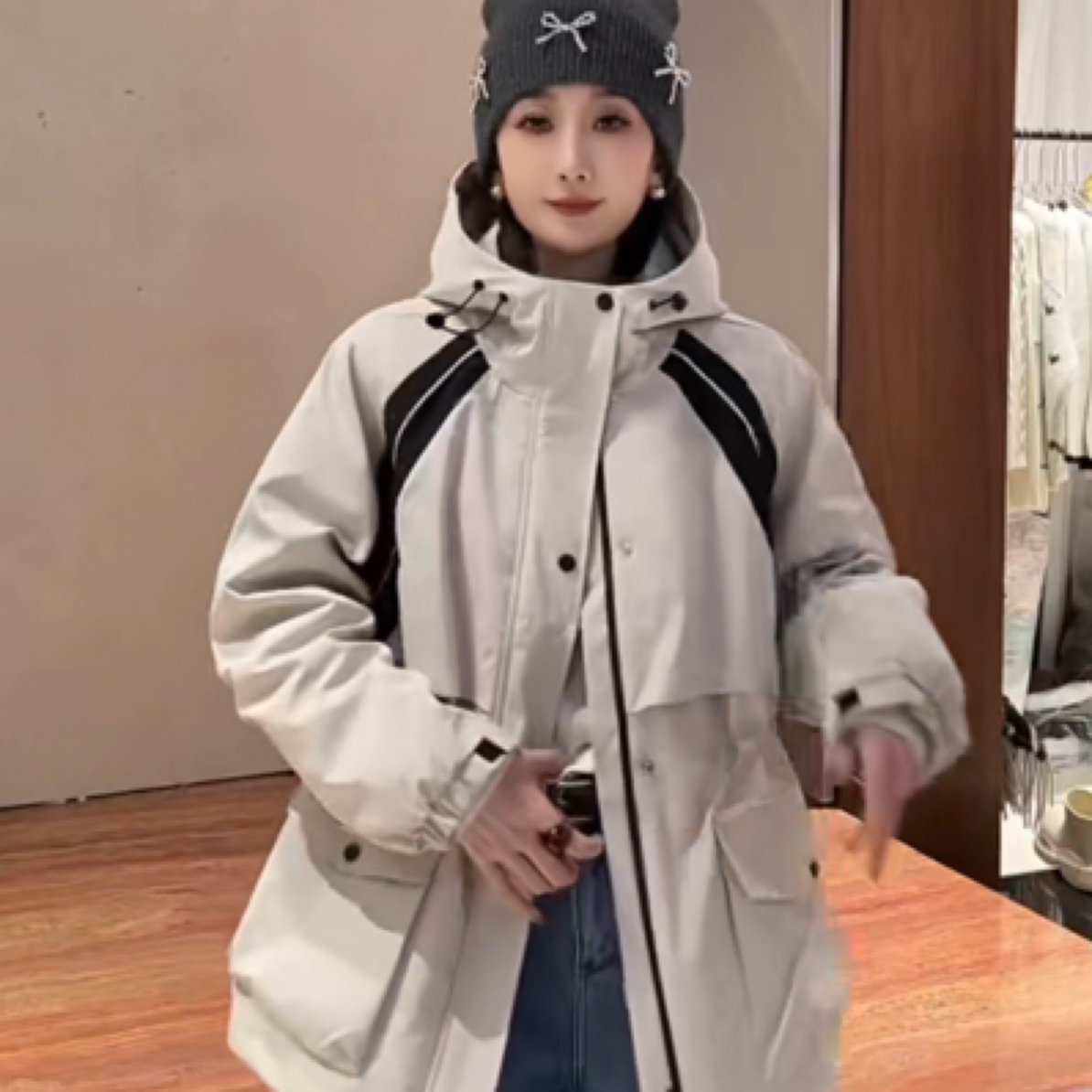 收腰加厚毛毛冲锋衣