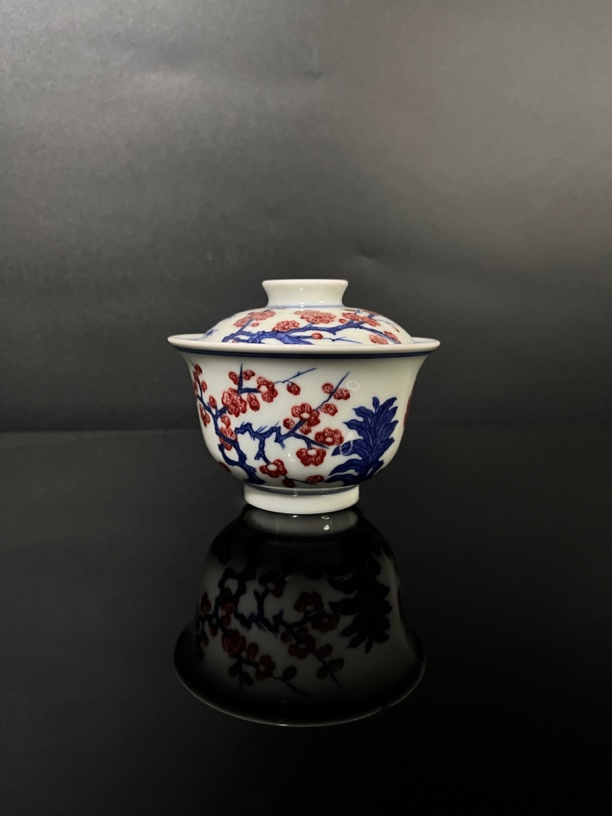 觅瓷山房 青花釉里红松竹梅盖碗