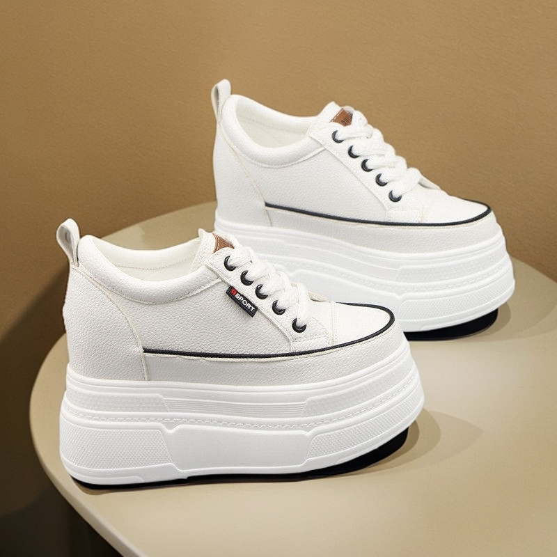 增高10、12cm内增高小白鞋女秋冬新款小个子松糕厚底轻便单鞋棉鞋