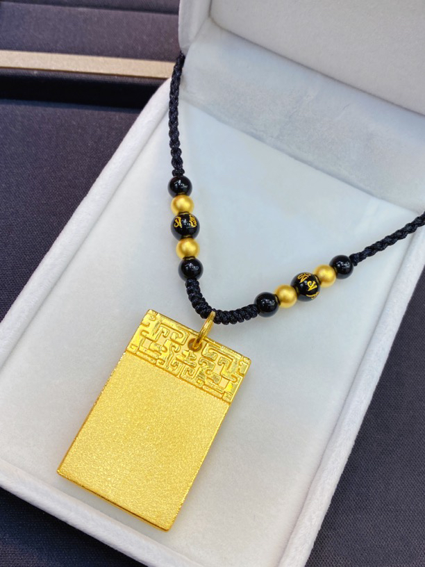 足金999平安无事牌编绳项链