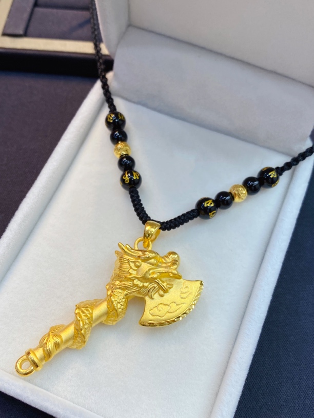 足金999龙斧编绳项链