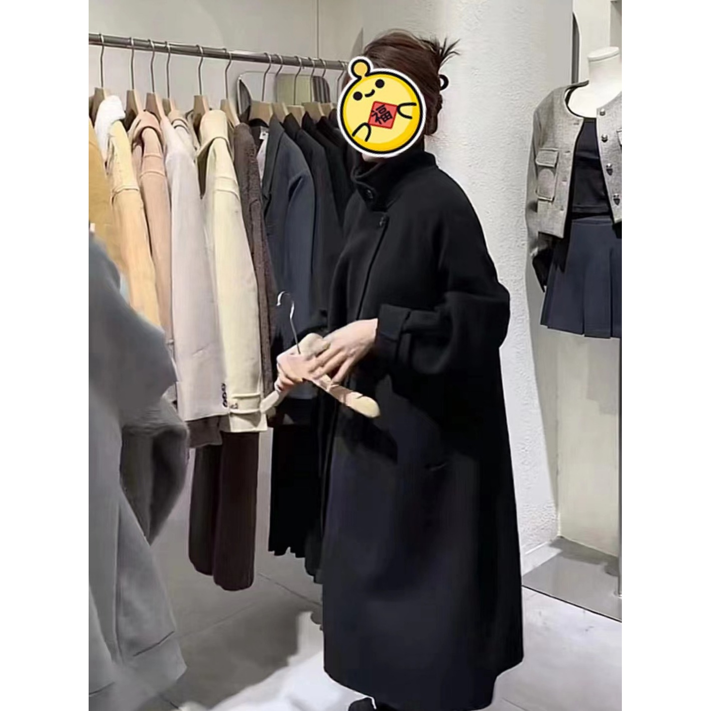 小个子冬季新款双面羊毛大衣中长款韩版设计感宽松黑色毛呢外套女