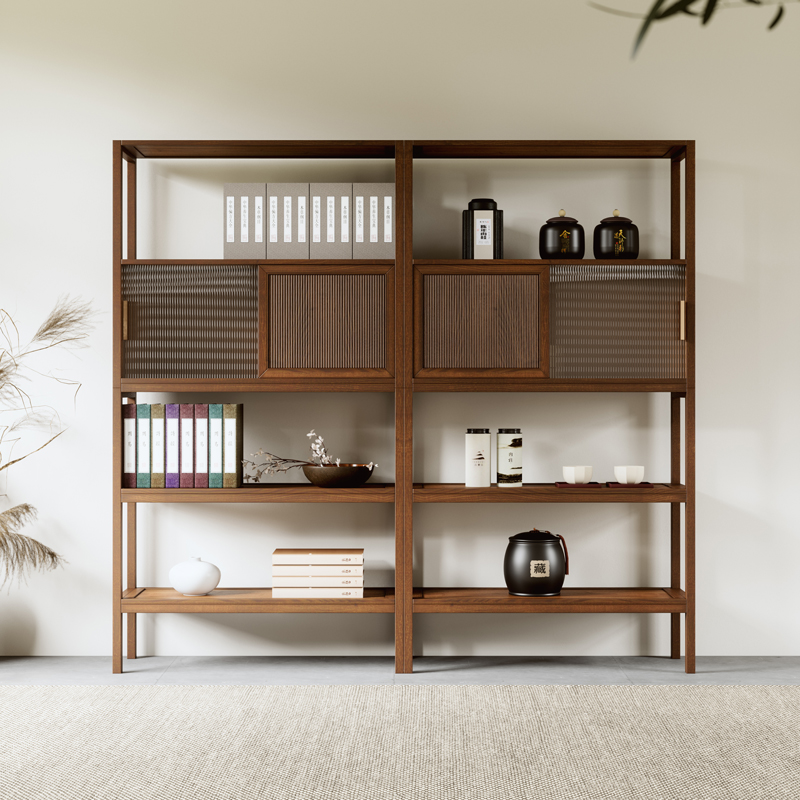 胡桃木博古架实木中式茶柜茶具置物架茶架子茶叶展示柜书柜书架子