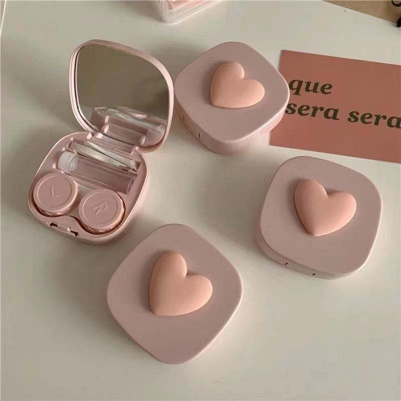 粉色桃心立体高级感美瞳盒少女可爱马卡龙色ins隐形眼镜盒伴侣盒
