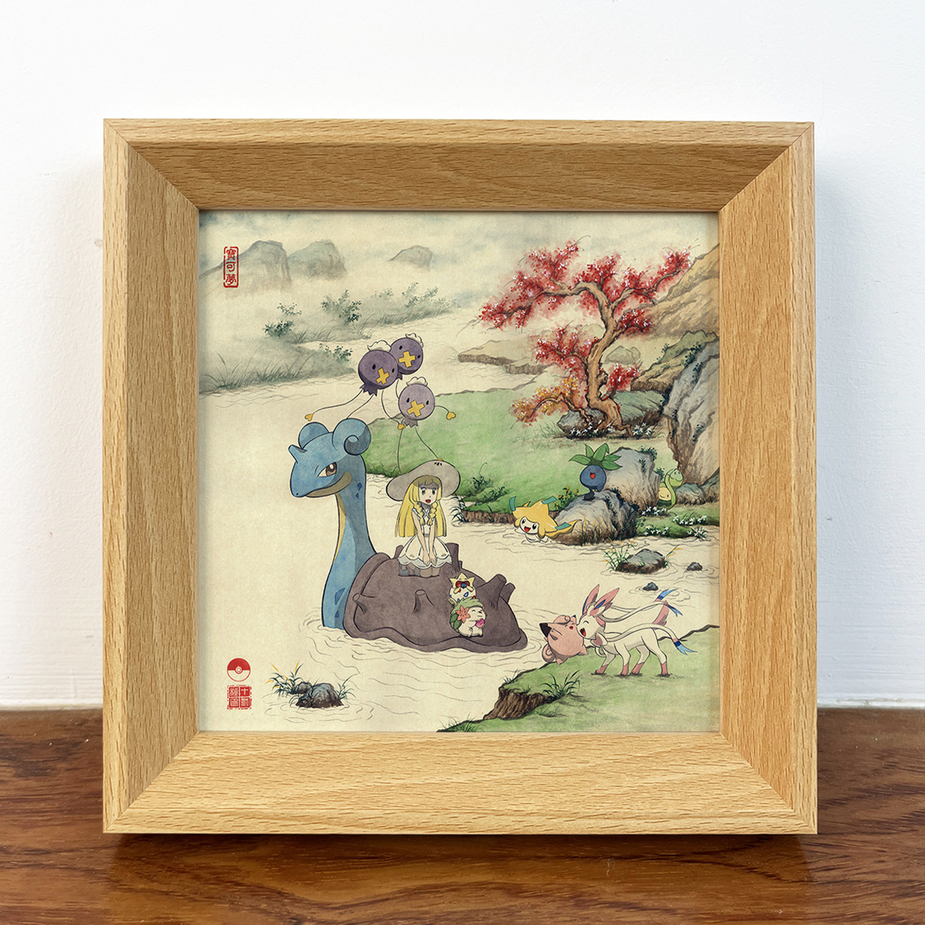 《莉莉艾游春图》中国风宝可梦山水画创意装饰画桌面摆件