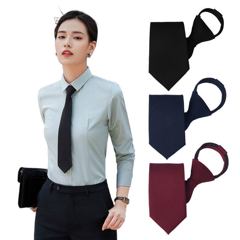 纯色拉链领带时尚男女士黑色拉链式蓝色红色学生免打懒人领带8cm