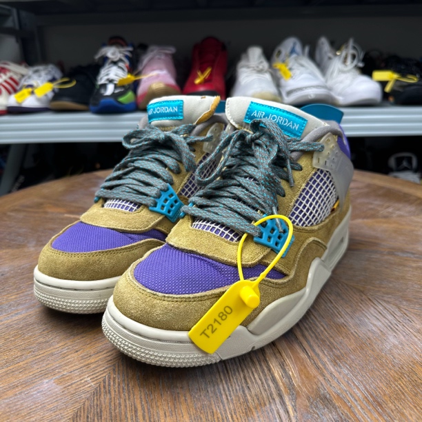 42码/aj4 union联名 黄紫 复古篮球鞋/无盒/98新/公价2139/t2180