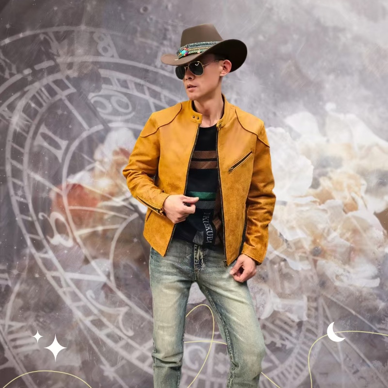 高货头层磨砂牛皮二代毒液修身真皮皮夹克立领经典复古潮流百搭酷