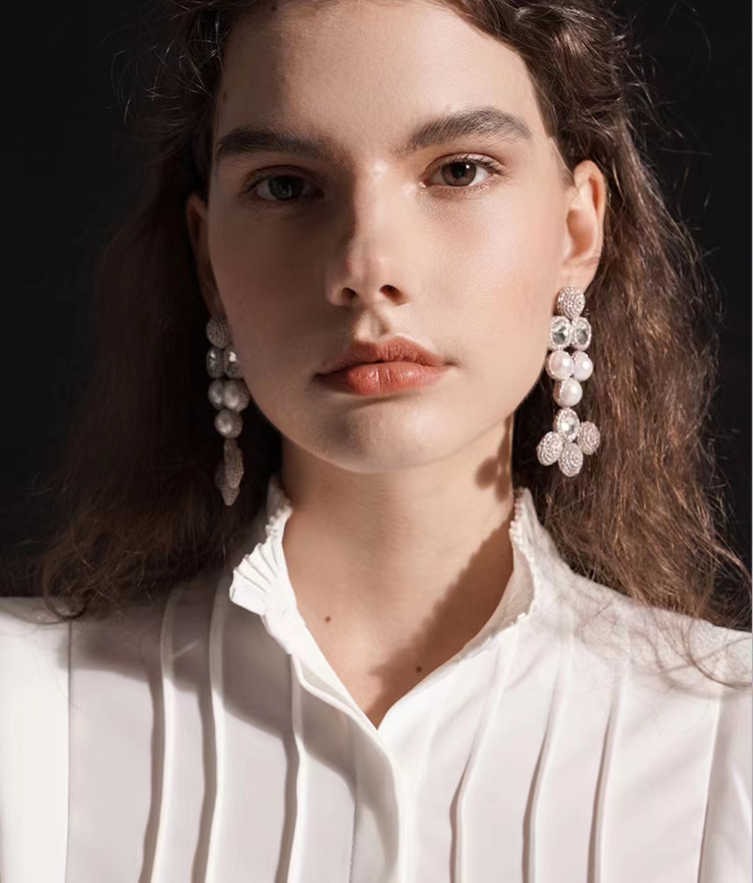 铜合金耳饰 BSU沙线扫肩耳钉轻奢长款饰品3021