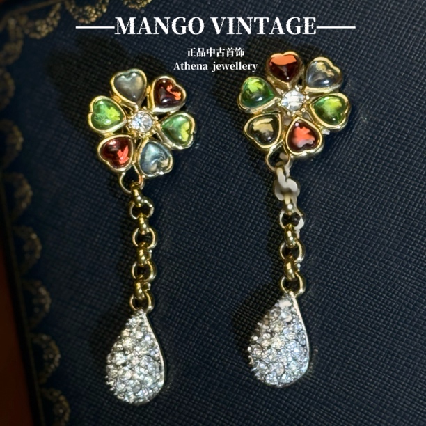 铜合金耳饰 Ninaricci气质时尚轻奢扫肩彩色小花耳钉【正品中古】春