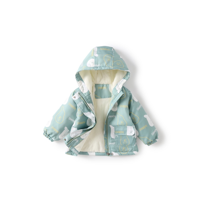 新款男女宝宝中性风小狗图案外套儿童秋冬款加绒加厚棉服