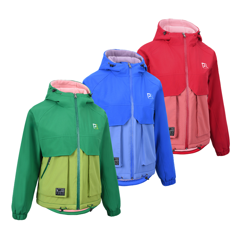 女士秋冬户外登山防风防水冲锋衣休闲徒步加绒保暖连帽外套女款