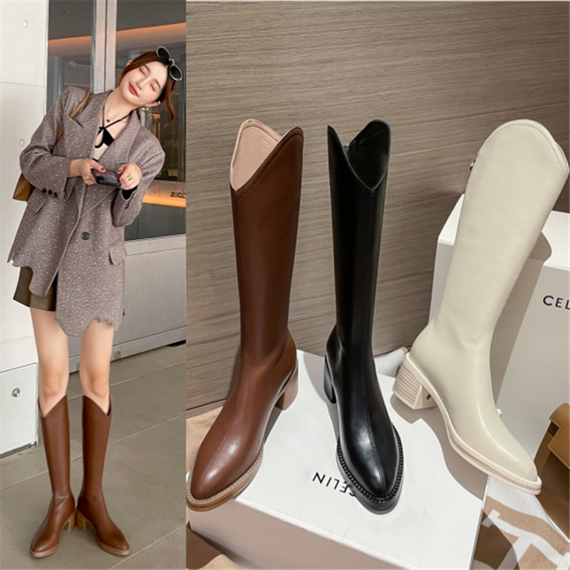 百丽纯爱【5cm】牛皮/单里/绒里34-40长筒靴大小筒长靴子女靴子