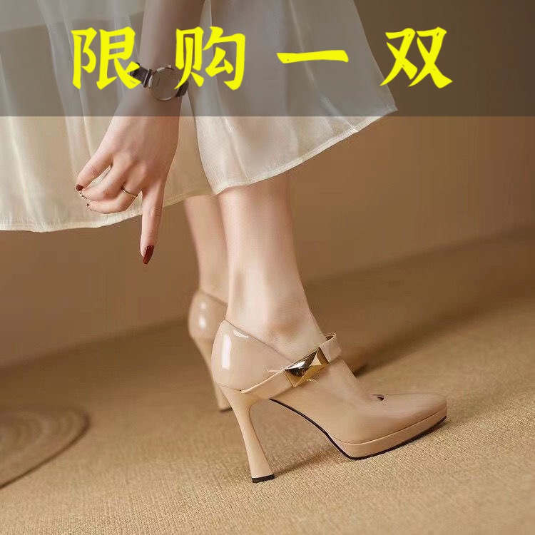 百丽纯爱2023年爆款尖头舒适防水台旗袍模特走秀高跟鞋女真皮粗
