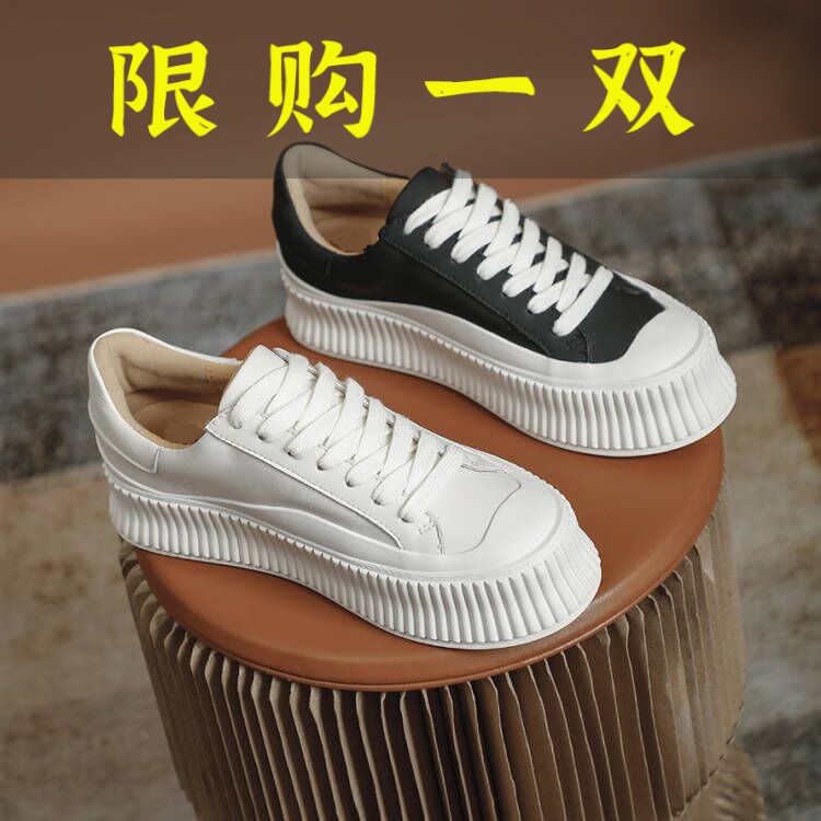 百丽纯爱（牛皮）饼干鞋松糕鞋厚底小白鞋四季增高百搭休闲板鞋