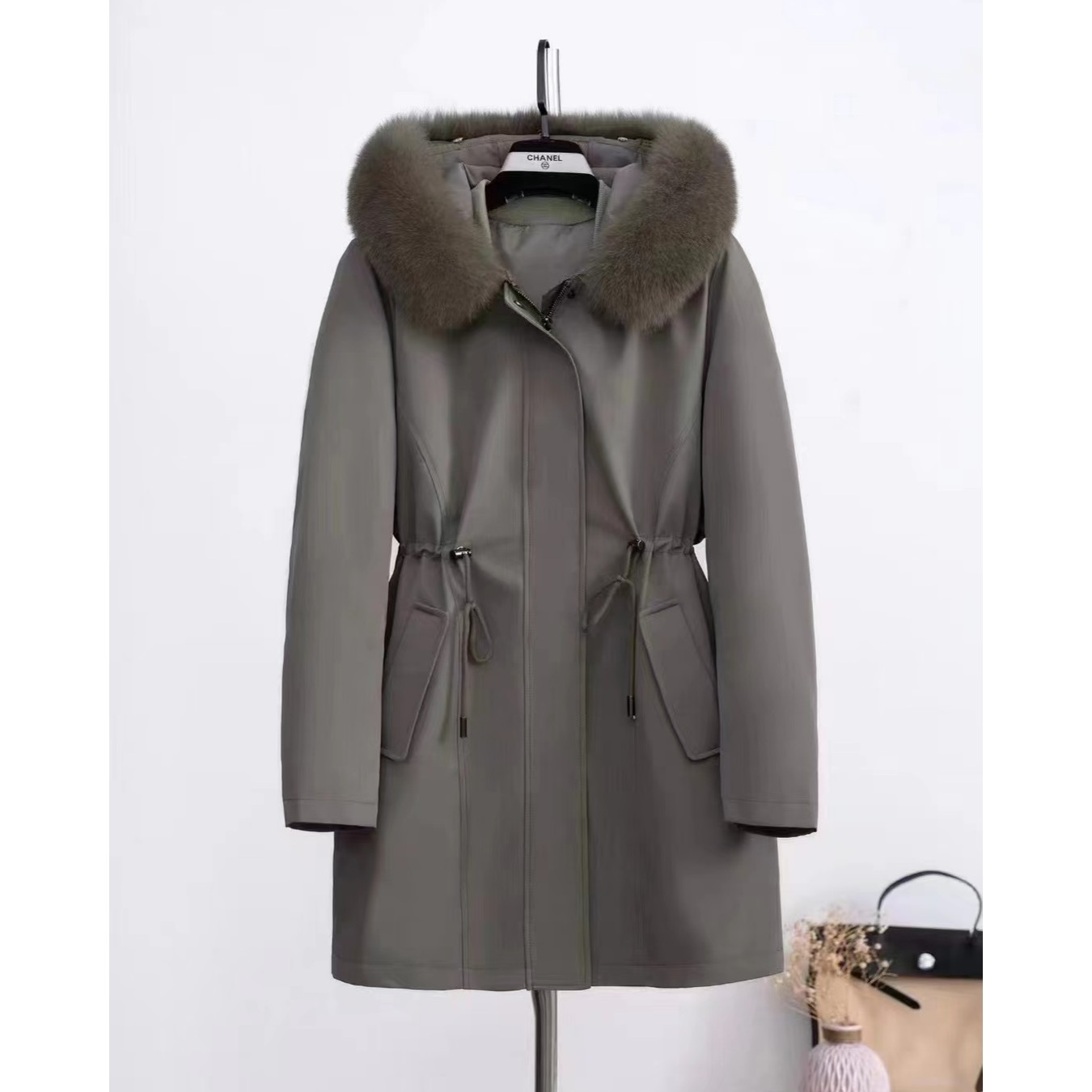 [卡子款]2023年冬季女士保暖可脱卸内胆大毛领派克服