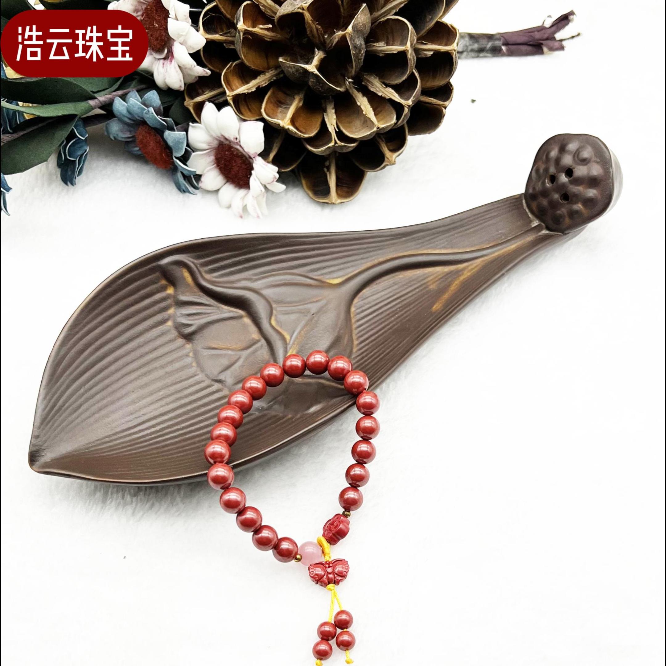 含辰砂工艺品朱砂红砂单圈蝴蝶手串8mm