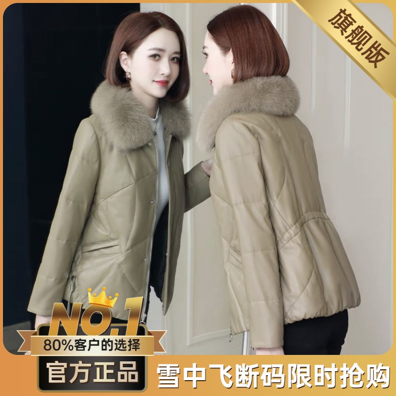 雪中飞真皮羽绒服女2023冬季新款宽松狐狸毛领可拆卸海宁绵羊皮外