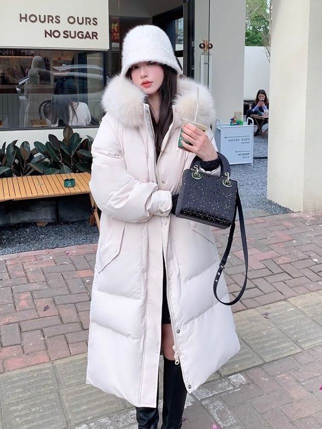 雪中飞紫色羽绒服女中长款2023韩版新款洋气加厚过膝冬季白鸭绒外
