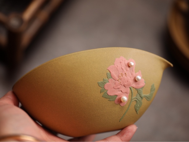 【雨棠砂器】元宝珍珠公道杯·黄段·150cc