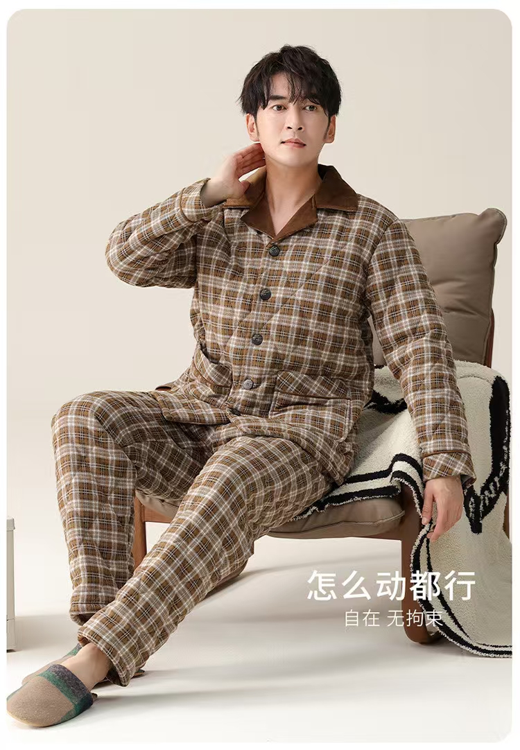 男士纯棉三层夹棉睡衣轻薄柔软！