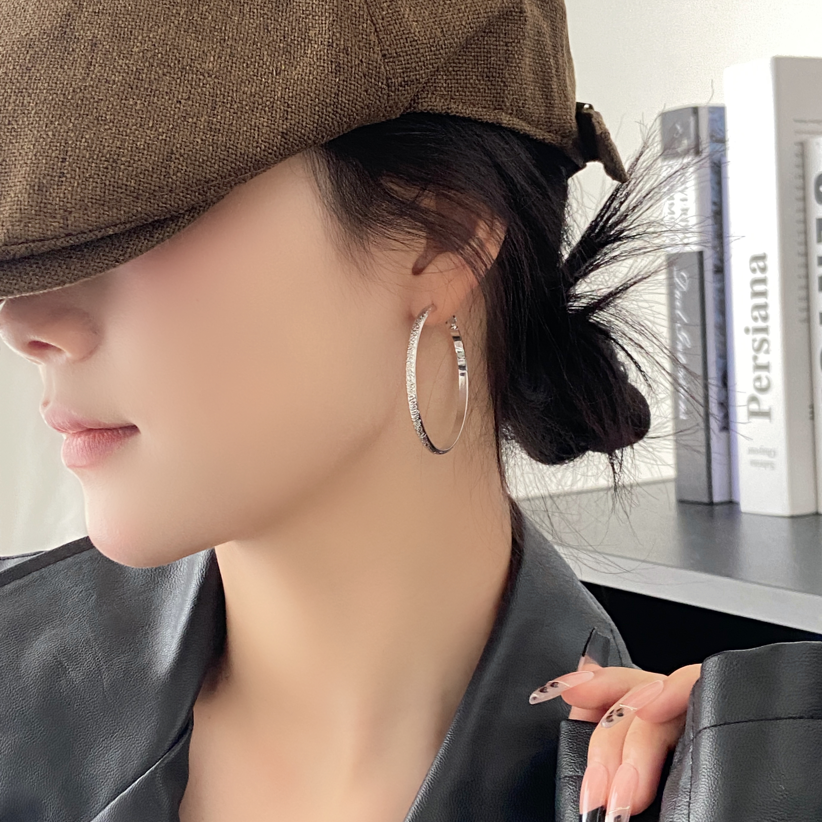 黑糖【耳饰】 时尚百搭简约银色大耳圈耳环E1077